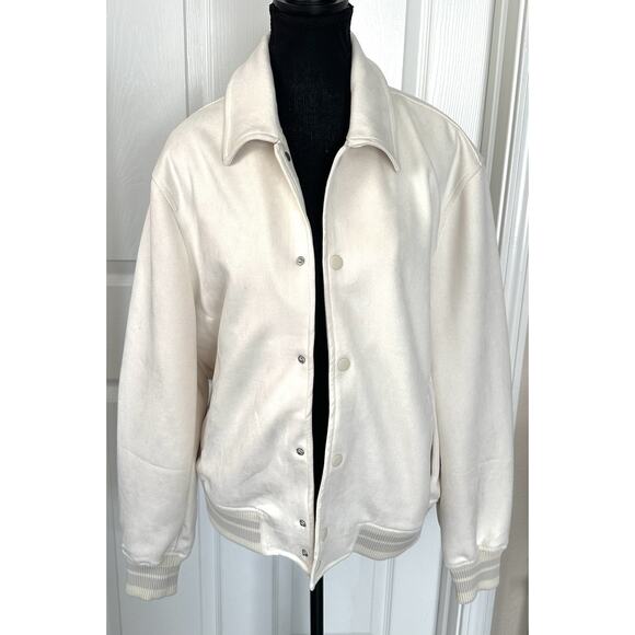 Men’s Denim & Flower Ricky Singh Beige Faux Suede Bomber Jacket Size Small - Picture 1 of 7